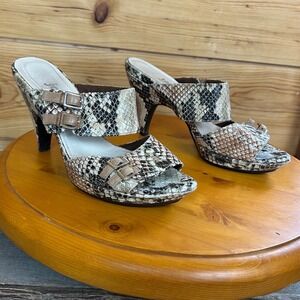 Joy Chen Genuine Snakeskin Leather Mules Python Print Buckle Heel Sandals Size 8